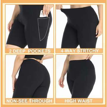 FULLSOFT 3 Pack Plus Size 8" Biker Shorts with Pockets for Women-High Waist Non-See Through Workout Black Yoga Short