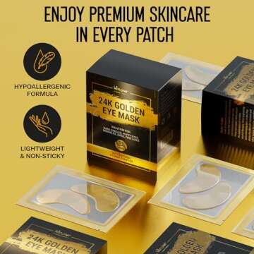 KINPUR ORGANIC COSMETICS - 50pcs - 24k Gold Under Eye Patches for Dark Circles Puffy Eyes Wrinkles - Collagen Under Eye Masks - Hydrating Under Eye Gel Pads for Eye Bags for All Skin Types