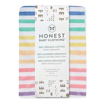 HonestBaby Fitted Crib Sheets Fits Standard Mattress Bassinet, Mini Prints 100% Organic Cotton Baby Boys, Girls, Unisex, Rainbow Stripe, One Size