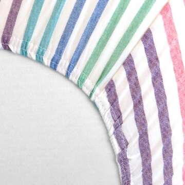 HonestBaby Fitted Crib Sheets Fits Standard Mattress Bassinet, Mini Prints 100% Organic Cotton Baby Boys, Girls, Unisex, Rainbow Stripe, One Size