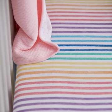 HonestBaby Fitted Crib Sheets Fits Standard Mattress Bassinet, Mini Prints 100% Organic Cotton Baby Boys, Girls, Unisex, Rainbow Stripe, One Size