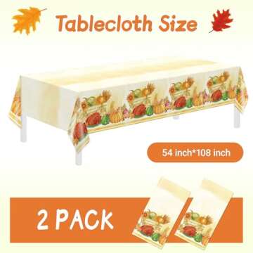 Thanksgiving Disposable Tablecloth,2 Pack Thanksgiving Plastic Tablecloths 54 x 108 Inch Pumpkin Maple Table Cloth for Rectangle,Thanksgiving Decoration,Thanksgiving Birthday Party,Outdoor Picnic