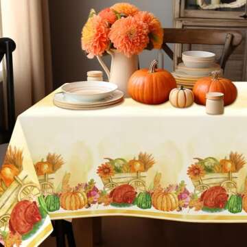 Thanksgiving Disposable Tablecloth,2 Pack Thanksgiving Plastic Tablecloths 54 x 108 Inch Pumpkin Maple Table Cloth for Rectangle,Thanksgiving Decoration,Thanksgiving Birthday Party,Outdoor Picnic