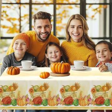 Thanksgiving Disposable Tablecloth,2 Pack Thanksgiving Plastic Tablecloths 54 x 108 Inch Pumpkin Maple Table Cloth for Rectangle,Thanksgiving Decoration,Thanksgiving Birthday Party,Outdoor Picnic