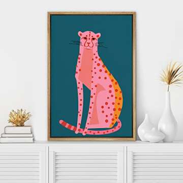 SIGNWIN Framed Canvas Print Wall Art Preppy Room Decor Pink Orange Dot Cartoon Jungle Cheetah Nature Wilderness Drawings Pop Art Boho Chic Animals for Living Room, Bedroom, Office - 16"x24" Natural