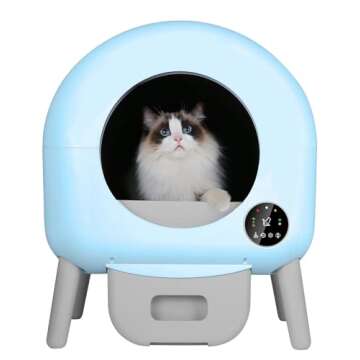 Self Cleaning Litter Box -108L Automatic Cat Litter Box Self Cleaning, All Litter Can Use, with 2 Roll Garbage Bags and Mat, App Control, Light Blue