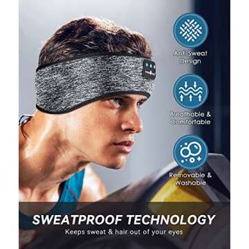 MUSICOZY Bluetooth 5.2 Sleep Headphones, Wireless Headband Earphones Sleeping Mask & Workout Headband for Women Men, Ideal for Running, Travel & Relaxation, Cool Tech Gifts