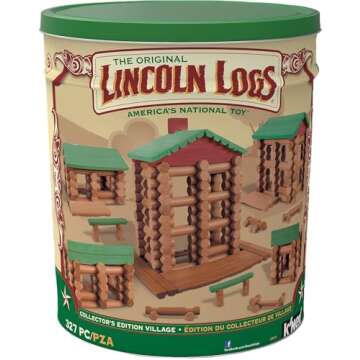 LINCOLN LOGS Collector's Edition Village Set - 327 Real Wood Pieces, Ages 3+, Retro Building Toy for Boys/Girls, Creative Construction Game