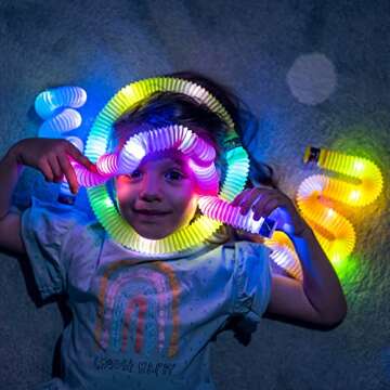 NUTTY TOYS Light Up Pop Tubes Sensory Toys - Glow Sticks for Kids, Fine Motor Skills Toddler Toy, Top ADHD & Autism Fidget 2024 Best Preschool Gifts Idea, Unique Boy & Girl Christmas Stocking Stuffers