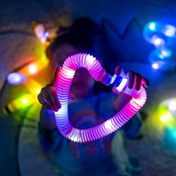 NUTTY TOYS Light Up Pop Tubes Sensory Toys - Glow Sticks for Kids, Fine Motor Skills Toddler Toy, Top ADHD & Autism Fidget 2024 Best Preschool Gifts Idea, Unique Boy & Girl Christmas Stocking Stuffers