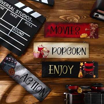 4 Pieces Wooden Movie Theater Decor Set for Home