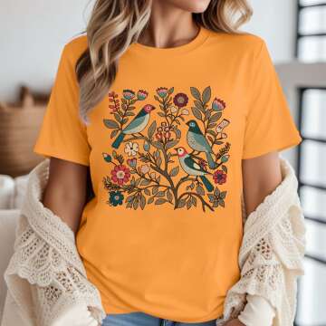 Boho Floral Bird Shirt for Women – Gift Idea