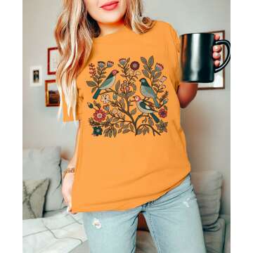 Boho Floral Bird Shirt for Women – Gift Idea