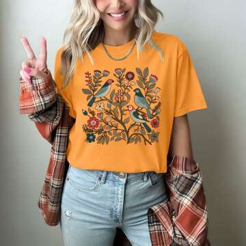 Boho Floral Bird Shirt for Women – Gift Idea