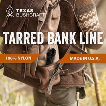 Texas Bushcraft Tarred Bank Line Twine - #36 Black Nylon String for Fishing, Camping and Outdoor Survival – Strong, Weather Resistant Bankline Cordage for Trotline and Marine Thread (1 lb, Twisted)