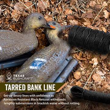 Texas Bushcraft Tarred Bank Line Twine - #36 Black Nylon String for Fishing, Camping and Outdoor Survival – Strong, Weather Resistant Bankline Cordage for Trotline and Marine Thread (1 lb, Twisted)