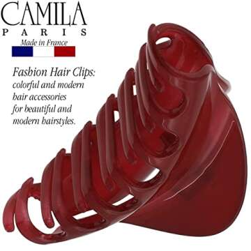 Camila Paris CP2529 French Hair Clip for Women for Thick Hair for Long Curly Wavy Hair, Red, Girls Hair Claw Clips Jaw Styling Hair Accessories for Women, Strong Hold No Slip Grip, Made in France