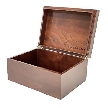 Large Dark Oak Wood Storage Box with Hinged Lid