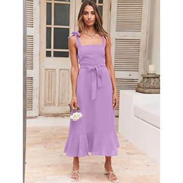 ANRABESS Women's Square Neck Ruffle Split Midi Elegant Formal Wedding Guest Cocktail Bridesmaid Graduation Party Dresses Purple Medium