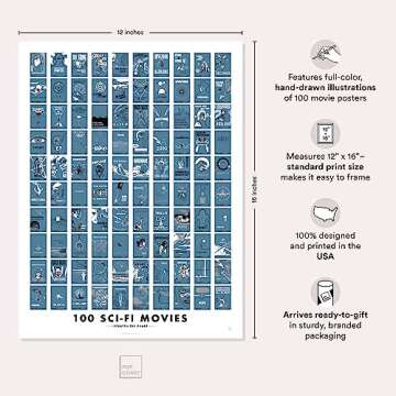 Pop Chart | 100 Sci-Fi Movies Scratch-Off Poster | 12" x 16" Art Print | Film Decor for the Science Fiction Fan | 100% Made in the USA