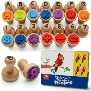 Coogam Wooden Alphabet & Number Stamp Flashcards – Perfect Montessori Toy for Kids