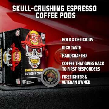 Fire Department Coffee - Gives Back to Firefighters - Skull Crushing Espresso Coffee Pods - Full-Bodied & Bold Espresso K Cups - Roasted in the USA - Veteran Owned - 24 Single Pods