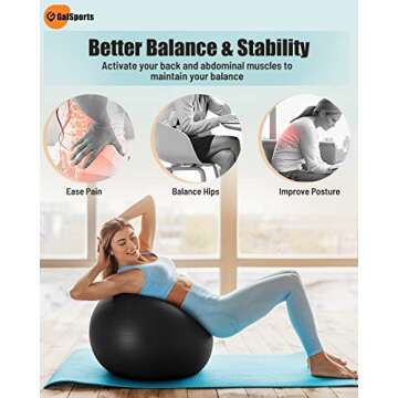 GalSports Yoga Ball Exercise Ball for Working Out, Anti-Burst and Slip Resistant Stability Ball, Swiss Ball for Physical Therapy, Balance Ball Chair, Home Gym Fitness