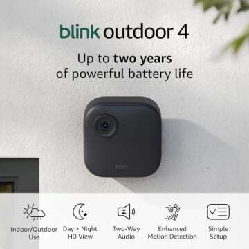 Like-New Blink Outdoor 4 (4th Gen) – Wire-free smart security camera, two-year battery life, two-way audio, HD live view, enhanced motion detection, Works with Alexa – 2 camera system