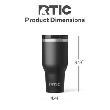 RTIC 40oz Essential Tumbler with Lid, Insulated, Stainless Steel, Metal, Double Wall Vacuum-Insulation, Ceramic Lined, Travel Cup for Iced Coffee, Tea, Hot and Cold Drink, Black