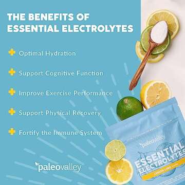 Paleovalley Essential Electrolytes Powder - Full Spectrum Lemon Lime Electrolyte Powder for Hydration, Energy and Muscle Recovery - No Sugar Added - 28 Servings