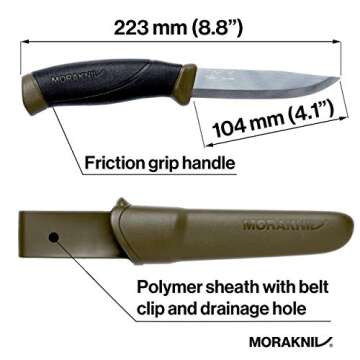 Morakniv Companion Fixed Blade Outdoor Knife with Stainless Steel Blade, 4.1-Inch, Military Green