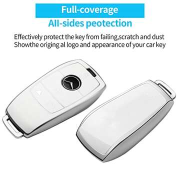 Autophone Compatible with Mercedes Benz Key Fob Cover with Keychain,Soft TPU 360 Degree Protection Key Case for 2019-2021 A-Class C-Class G-Class 2017-2020 E-Class S-Class (White)