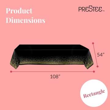 Prestee Gold and Black Table Cloth for Events - Pack of 4, 54 x 108 Inches - Disposable Table Cover, Ideal Black Tablecloths for Party Decorations, Dining, and Holiday Celebrations