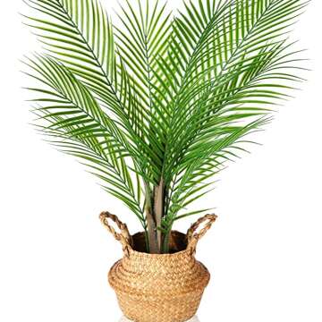 Kazeila Artificial Palm Tree, 30" Fake Potted Pradise Palm Plant with Handmade Seagrass Basket, Plastic Greenery Faux Tree Home Décor for Indoor Porch Balcony Bedroom Bathroom