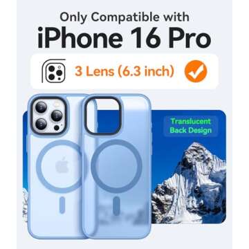 CANSHN Magnetic Compatible with iPhone 16 Pro Case [Compatible with Magsafe] [Translucent Matte] Slim Thin Shockproof Protective Bumper Phone Case Cover 6.3 Inch - Light Blue