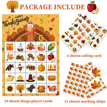 MISS FANTASY Thanksgiving Bingo Game - 24 Player Cards, Family & Toddler Friendly, Classroom Party Activities