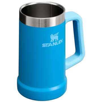 Stanley Adventure Big Grip Beer Stein 24 oz | Mug Keeps Beer Cold for Hours | Holds 2 Cans of Beer | Insulated Stainless Steel | Heavy-Duty Handle | Azure