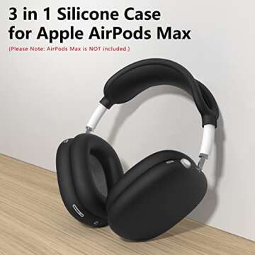 Silicone Case Cover for AirPods Max Headphones,Ear Pad Case Cover/Ear Cups Cover/Headband Cover for AirPods Max (USB-C/Lightning)(2024/2020),Accessories Silicone Protector for Apple AirPods Max, Black