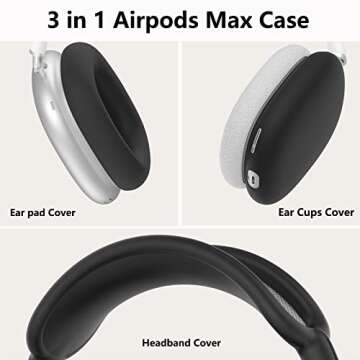 Silicone Case Cover for AirPods Max Headphones,Ear Pad Case Cover/Ear Cups Cover/Headband Cover for AirPods Max (USB-C/Lightning)(2024/2020),Accessories Silicone Protector for Apple AirPods Max, Black