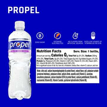 Propel, Grape, Zero Calorie Sports Drinking Water with Electrolytes and Vitamins C&E, 16.9 Fl Oz (Pack of 12)