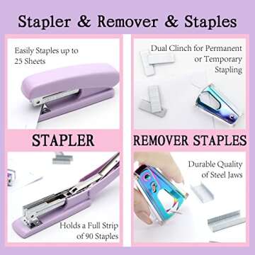 Purple Office Supplies Set - Stapler & Tape Dispenser