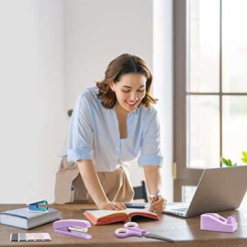 Purple Office Supplies Set - Stapler & Tape Dispenser