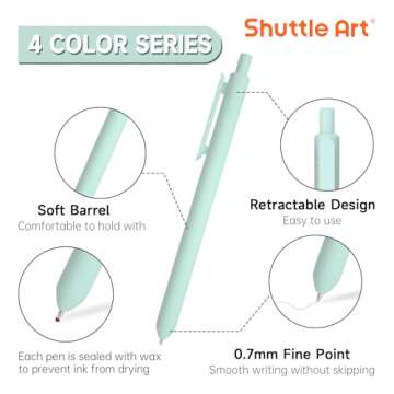 Shuttle Art Colored Retractable Gel Pens, 22 Ink Colors, 6 Mild 6 Pastel 5 Light Vintage and 5 Dark Vintage, Cute Pens Fine Point Soft Barrel for Writing Journaling Note Taking School Office Home