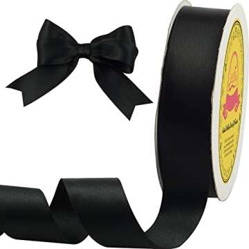 LEEQE Black Double Face Satin Ribbon 1 inch X 25 Yards Spool Very Suitable for Weddings Gift Package Wrapping Dancer Wand Sewing Party Hair Bow Invitation Decorations and More