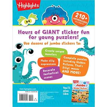 Giant Sticker Monster Fun: Hours of Giant Sticker Fun for Young Puzzlers 3 and Up, Halloween Mazes, Puzzles and Activities in this 64-Page Monster Book