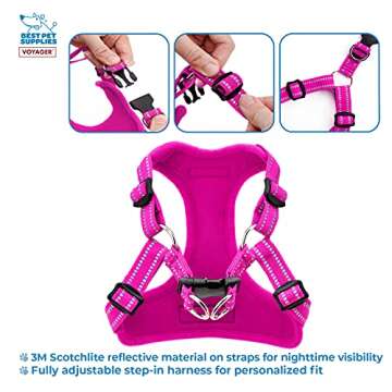 Best Pet Supplies Voyager Adjustable Dog Vest Harness Breathable No Pull Harness for Small, Medium, Large Dogs, Heavy Duty Harness for Walking, Jogging, Easy Step-In, Reflective Stripes - (Fuchsia), L