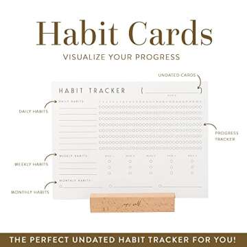 Habit Tracker Calendar with Wood Stand,Daily Goal and Accountability Journal with 12 Paper Sheets for a Year,Develop Better Habits, Goal Tracker, Period Tracker, Fitness, and Overall Well-being