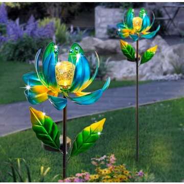 Stunning Metal Lotus Solar Yard Lights & Wind Spinners