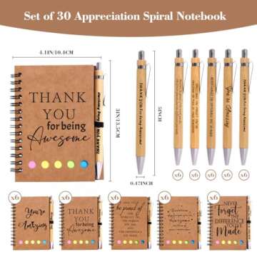 30 Sets Inspirational Spiral Notebook with Sticky Note Motivational Bamboo Ballpoint Pens for Employees