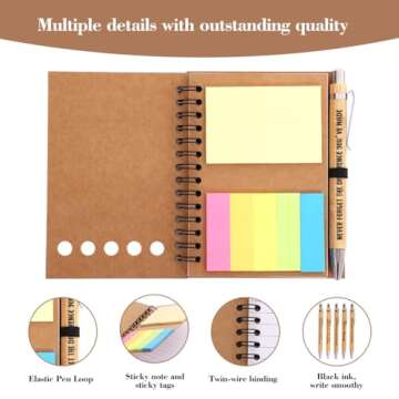 30 Sets Inspirational Spiral Notebook with Sticky Note Motivational Bamboo Ballpoint Pens for Employees